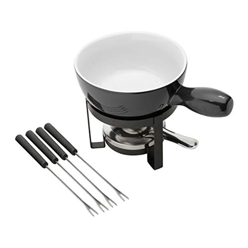LYOR - Aparelho de Fondue 8 Peças para Queijo de Ferro com Pintura Epoxy e Cerâmica Preto - Ideal pa