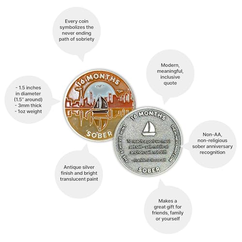 Image of The Achieve Mint 16 Months Sober Token | Sixteen Months Sober Chip | Non-AA Gift, Non-Religious Medallions for Men and Women Celebrating Sobriety