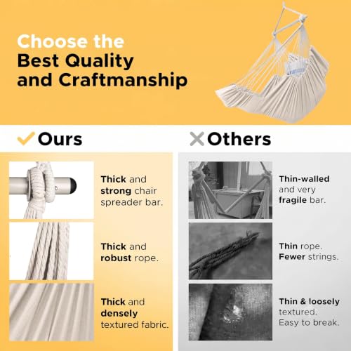 Image of ADVOKAIR Hammock Chair Swing 500lbs Steel Bar Multi-Size Bedroom&Porch | Anti-slip Rings, Adjustable Strap and S-hook, Easy Assembly, Indoor&Outdoor
