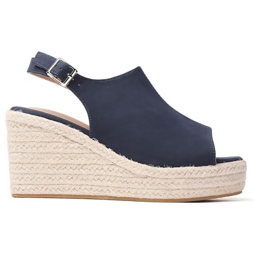 Image of Tilocow Espadrilles Wedges for Women Open Toe Ankle Strap Platform Dressy Casual Sandals Travel Slides
