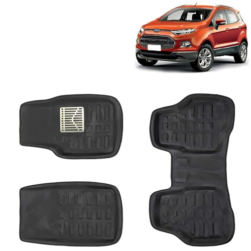 KINGSWAY® 3D Car Floor Foot Mats Compatible with Ford Ecosport (Year 2012 to 2016) - Complete Set of 3 Pieces, PVC Material Car Mat, 100% Washable, Color Black