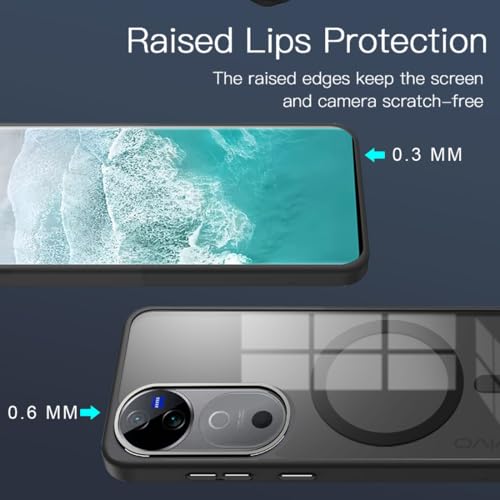 Image of KARWAN Translucent Hybrid Back Case Cover Compatible with Vivo V40 Shockproof Case with Camera Protection, N52 Magnet Cover Case with Magnetic MagEaze Wireless Charging Cover (Black)
