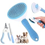 Aglads Cat and Dog Rabbit Brush,Self-Cleaning Slicker Brush for Pet Grooming Includes Blue Fine-Needle Comb, Pet Nail Clipper, File for Daily Home Use Small/Large Dogs, Long/Short-Haired Cats