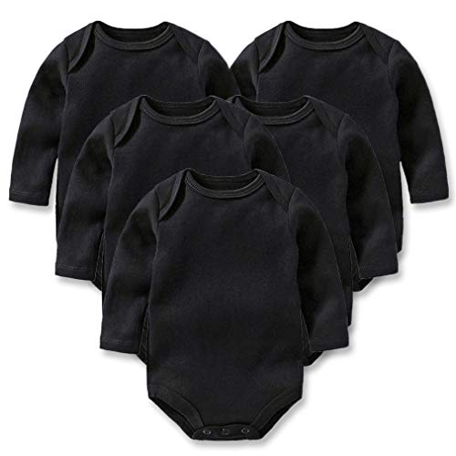 Image of GLEAMING GRAIN Newborn Baby Long Sleeve Bodysuits 100% Cotton Solid Color 0-24 Months 3-Pack Set