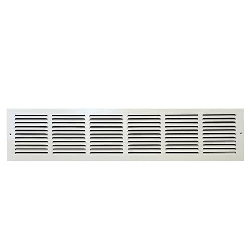 HVAC Premium 25'' x 6'' [Duct Opening] Flat Stamped Steel Return Air Grille - Sidewall and Ceiling - HVAC Vent Duct Cover - White [Outer Dimensions: 26.75''w X 7.75''h]