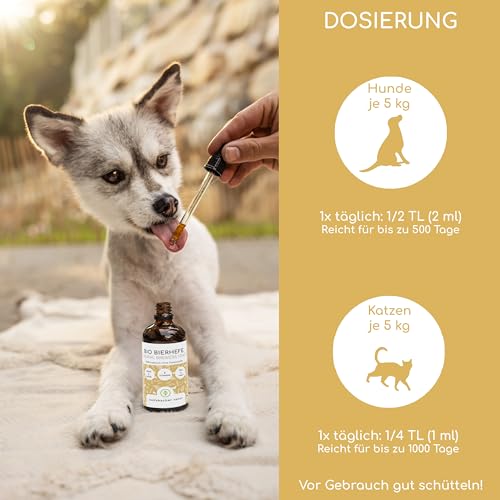 Bio-Bierhefe für Hunde und Katzen | 1 Liter flüssige Bierhefe | 100% Bio zur Haut- und Fellpflege, Futterergänzung mit Vitamin B, reich an Mineralien & Spurenelementen, DE-ÖKO-060