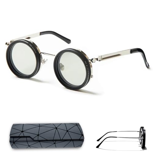 Nexx Eyewear Adjustable Sunglasses, Adjustable Tint Sunglasses with Built-in ND Filter, 1-9 Gears Rounded Polarized Glasses (Silver + Silver Wide Glasses Arm Covers)