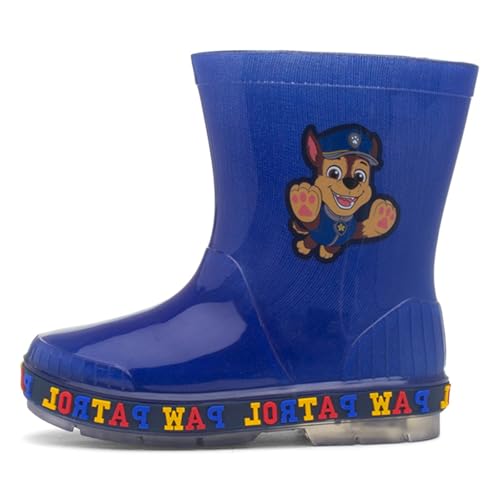 Paw Patrol Botas de agua para niños, botas de agua iluminadas para días lluviosos, calzado impermeable de personajes de Chase and Marshall Pups, para niños, Blue, 27 EU