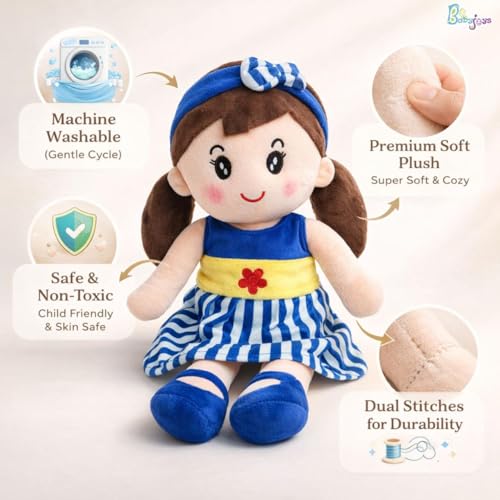 Image of Cute Soft Baby Doll Plush for Kids | Plush Stuffed Toy Doll for Girls & Boys | Super Soft Cuddly Hug Toy Doll | Washable Plush Doll for Girls - 40 CM (Blue)