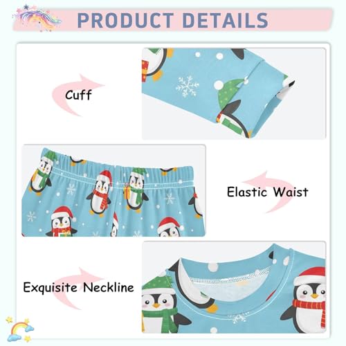 Pajama Sets Long Sleeve Christmas Penguins with Santa Hat Soft Comfy Sleepwear 2 Piece PJS 3-8T4