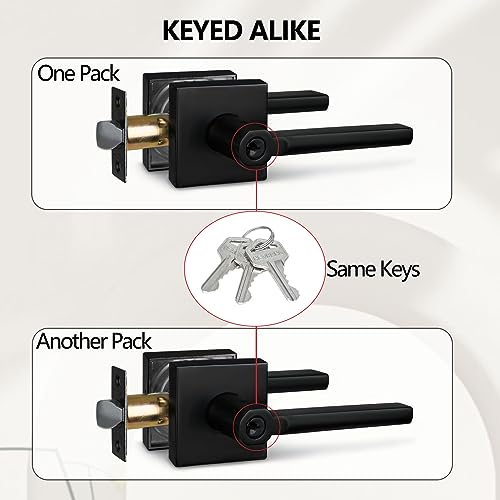 Image of NEWBANG Square Same Key(Keyed Alike ) Keyed Entry Door Handle in Matte Black (for Entrance /Exterior /Front /Office Door) Left or Right Handed