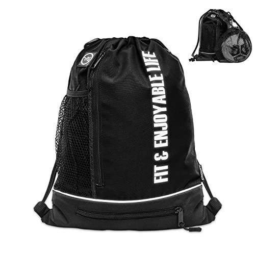 SINOVATI Turnbeutel wasserdichte Gym Bag mit Tunnelzug | Sporttasche mit Netzfächern | Fitnesstasche | Multifunktionaler Rucksack | Sportbeutel Herren und Damen (Schwarz) Cover