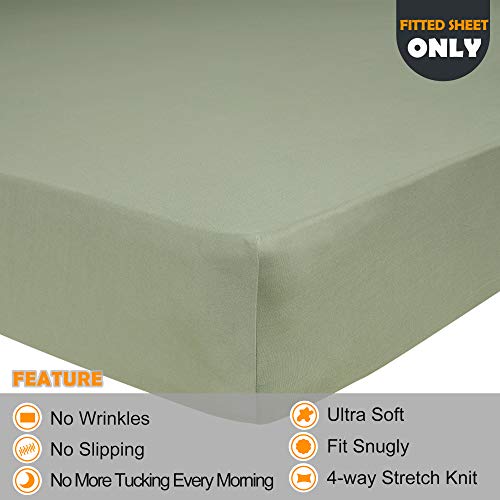 Image of Soft Stretch Twin Fitted Sheet Only - Jersey Knit & Cozy T-Shirt Like, 4-Way Stretchy Snug Fit & Wrinkle Free, No More Slipping Mattress Sheets - Sage Green, Twin