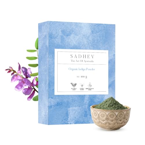 Sadhev Organic Indigo Powder 100gm | 100% Organic Hair Colour | Deepens Tones | Strengthens & Conditions | Safe, Ayurvedic Alternative