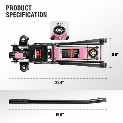 Image of DNA Motoring Low Profile Hydraulic Trolley Service /Floor Jack, 2.5 Ton (5500 lbs) Capacity, Lifting Range 3.35 inch-15.16 inch,Pink, TOOLS-00676-PK