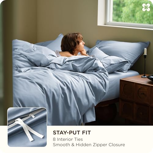 Image of Bedsure Cooling Duvet Cover King Size, Cotton & Viscose Derived from Bamboo Duvet Cover Set, PureWoven Ultra-Soft, Breathable & Lightweight Home Bedding for All Seasons (Light Blue,104 inchx90 inch)
