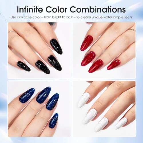 Image of THR3E STROKES Water Drop Gel Top Coat, 3D Rain Drop Effect Non-Wipe Glossy Shiny Nail Art Top coat, DIY Bubble Ice Dew Soak Off UV LED Gel Nail Polish at Home -7.5ML