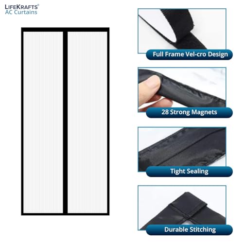 Image of LifeKrafts AC Curtain | Thermal Screen | Insulated | Translucent and Ribbed Design | Magnetic | Insect Screen, Pest Control, Privacy Screen and Dust Control, (Size 205x90cm) Non-Customizable