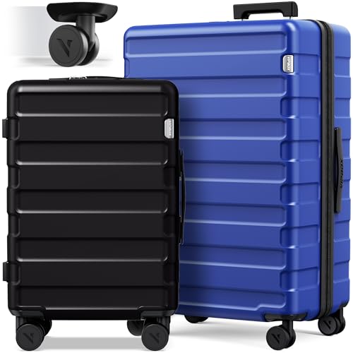 Vipbox Luggage Sets 2 Piece 20+28 Inch (3-YEARS VIP SERVICE) Hardside Lightweight Premium Polycarbonate Simple Travel Suitcase with Wheels x1 TSA Approved Lock for Women Men Brothers, Blue/Black