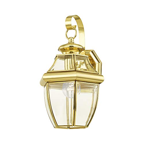 Livex Lighting 2151-02 Monterey 1 Light Outdoor Polished Brass Finish Solid Brass Wall Lantern With Clear Beveled Glass #TOP1