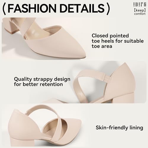 IDIFU IN2 Women's Pumps Closed Toe Strappy Heels Low Block Chunky Heels Dressy Wedding Bride Prom Business Dress Shoes for Women Comfortable Formal Pointed Toe Short Heels4