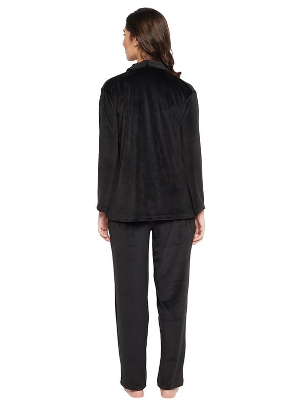 Image of Clovia Women's Rayon Solid Top & Pyjama Set in Black Colour