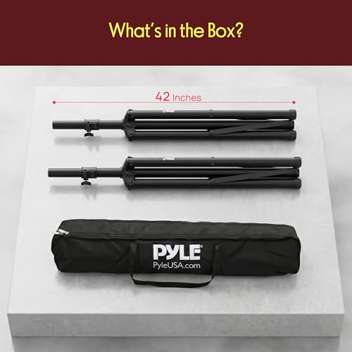 Image of Pyle Universal Dual PA DJ Tripod 2 Speaker Stand Kit with Adjustable Height & Storage Bag Constructed with Heavy Duty Durable Steel & Lightweight for Easy Mobility Safety PIN Screw Locks PSTK107,Black