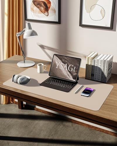 Image of YSAGi Leather Desk Mat, Large Mouse Mat, 80 x 40 cm, Beige