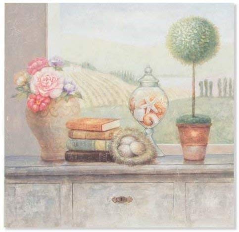 Tableau plante et livre rétro 60x60 cm Oeufs dans le nid style campagne