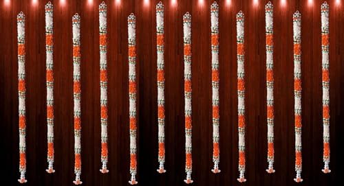 Image of Artificial White Gajra Jasmine & Colourful Flower Strings for Wedding Decorations, Event Decor Perfect for Diwali, Ganpati & Pooja /Temple /Mandir Decoration, 5ft (12, Orange - 5ft)