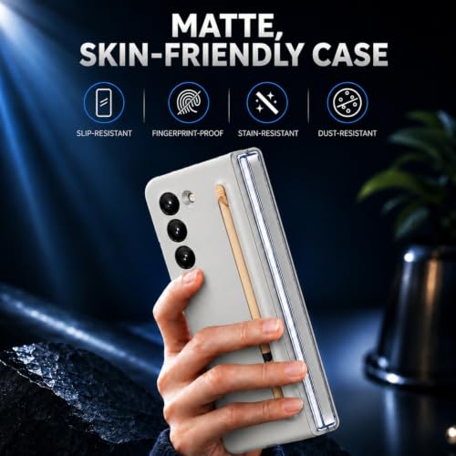 Image of TechTrendz PC Ultra Slim Premium Case for Samsung Galaxy Z Fold 7 Case with Built in Screen Protector with Compact S Pen Holder & Storage Slot,Protective Phone Case for Z Fold 7 Back Cover-Light Grey