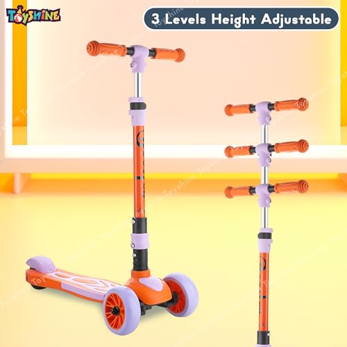 Image of Toyshine 3 Wheel Rooster Runner Scooter with Anti Slip ABS Base Aluminium Structure Height Adjustable Handlebar Max Load 45kg for Boys and Girls Ages 4 and Above - Orange