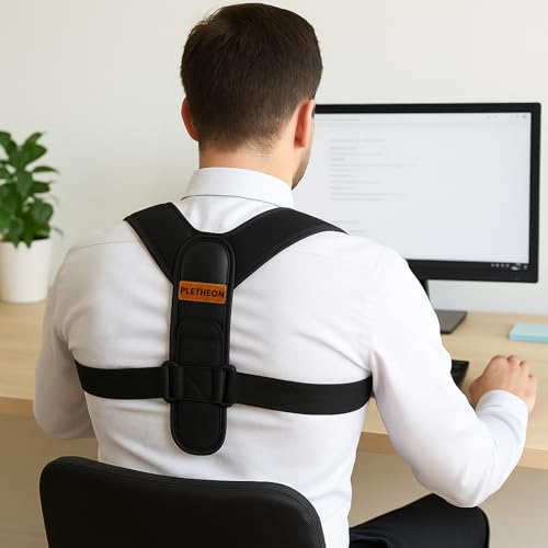 Image of PLETHEON Adult Shoulder Posture Corrector Belt | Clavicle & Upper Back Support Brace | Posture Alignment Support | Fit From 30 to 44 Inch Tummy