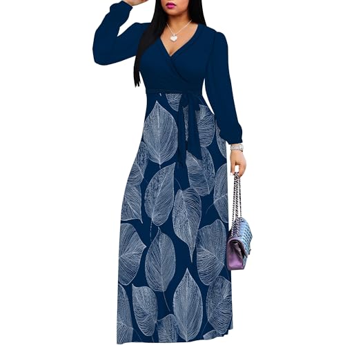Image of PinkPatty Plus Size Dresses for Curvy Women V Neck Flowy Long Sleeves Wrap Maxi Dress Travel Vacation Outfits