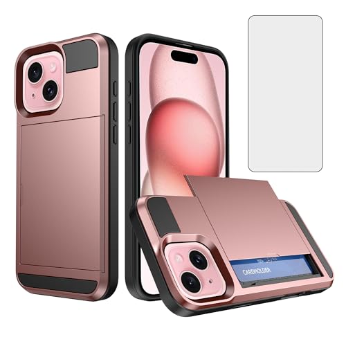 Étui iPhone 15 anti-rayure avec fente carte et protection écran verre