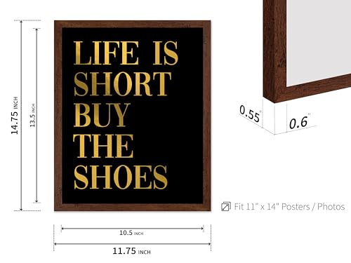 Image of Poster Master Life is Short Buy The Shoes Poster - Fashion Print - Positive Quote Art - Trendy Art - Gift for Women & Fashionista - Funny Wall Decor for Bedroom or Girls Room, 11x14 Brown Framed