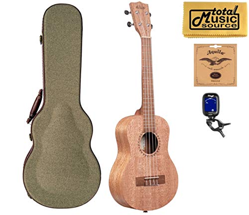 Kala Burled Meranti Tenor Ukulele w/Olive Tweed Hard Case Bundle, KA-20T