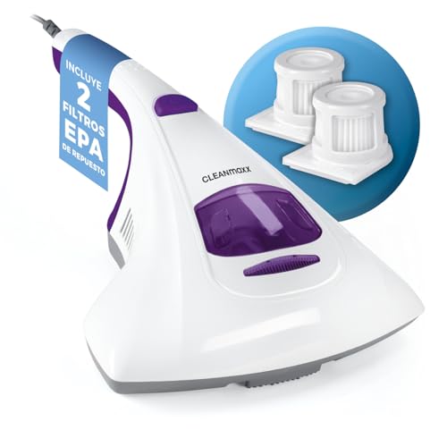CLEANmaxx Aspirador antiácaros Incl. 2 filtros EPA | Esterilizado con luz UV C | Aspirador Manual de colchones, Limpiador de colchones antiácaros destruye el 99,9% de Todos los ácaros