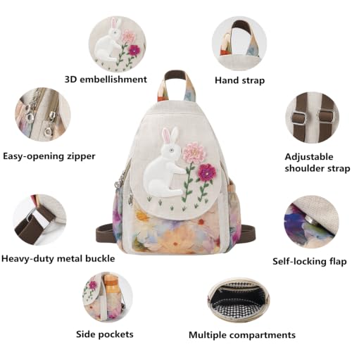 Image of Womens Cotton Hemp Cloth Backpack | Boho, Vintage, Embroidered, Casual Purse Handbags