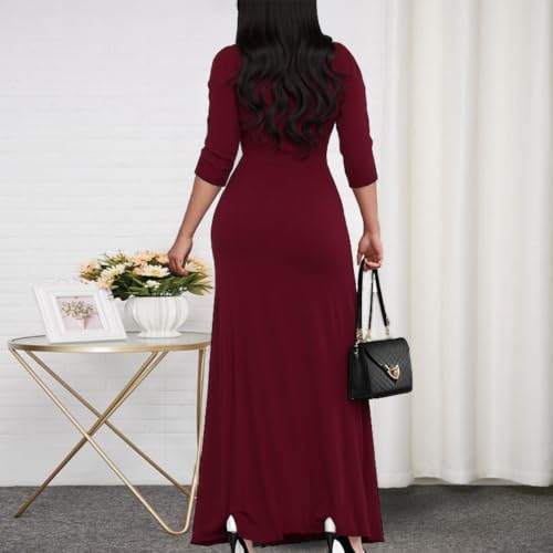 Image of CaniBtr Maxi Dresses for Women Plus Size 3 /4 Sleeve Long Dress with Belt