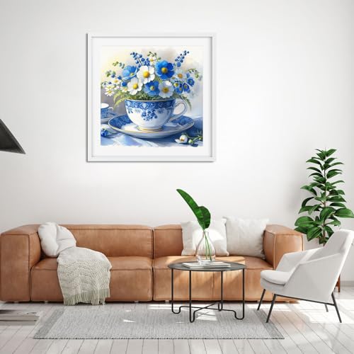 Jawecci Flower Diamond Painting Kits for Adults Beginners - Teacup Diamond Art Kits for Adults, 5D Round Full Drill Diamond Painting DIY Gifts for Home Decor 30x30cm - Image 6