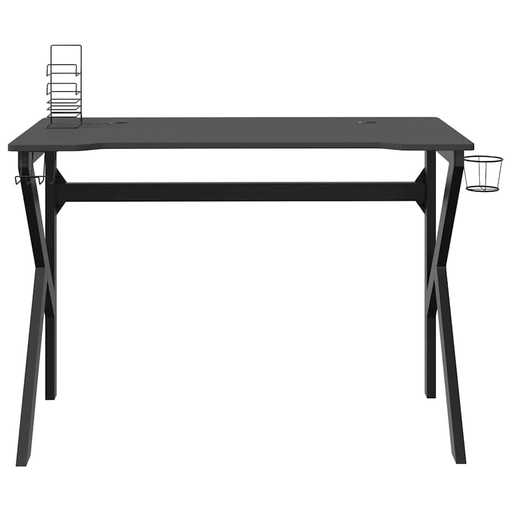 Escritorio para juegos con estructura en K negro y rojo, ergonómico, 110 x 60 x 75 cm, con estante, soporte para vasos, estable para PC, trabajo, oficina en casa, habitación infantil