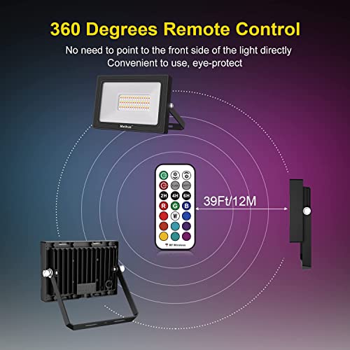 meihua 60w projecteur led rgb à télécommande 360 °, modes clignotant/fondu de lumière 12 couleurs décoratives, 3 minuteries, lampe extérieur ip66 étanche pour noël soirée salon concert et spectacle