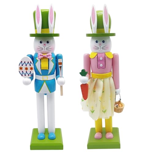 Casse-Noisette Pâques en Bois 2 Pcs : Décoration Traditionnelle Lapin 30cm