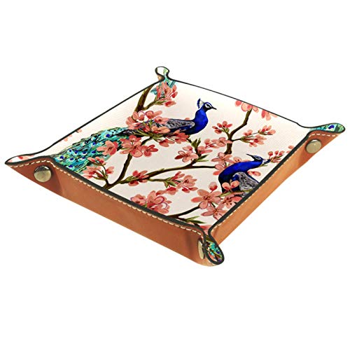 Preisvergleich Produktbild MUMIMI Badezimmer Küche Kommode Schminktisch Tablett Schmuck Geschirr Ring Halter Kosmetik Organizer Pfau Tropische Japanische Blumen Baum Frühling