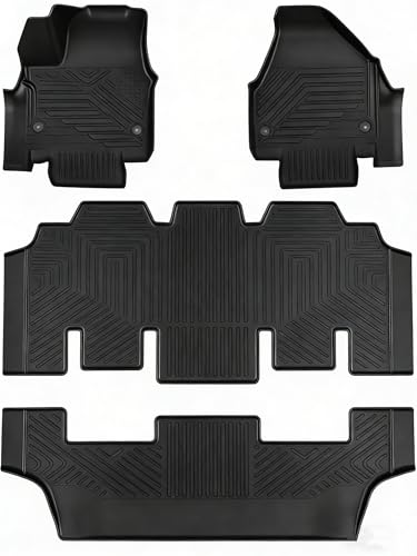 XTWEEX All Weather Floor Mat for Chrysler Pacifica 2017-2026 (No Hybrid Models) Fit 7 and 8 Passenger ModelTPE Chrysler Pacifica Floor Mats 3PCS Front & Rear Anti-Slip Waterproof Odorless Easy Clean