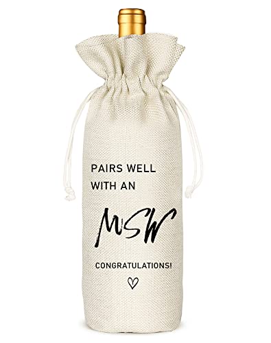 Bolsa de vinho para presente de graduação MSW, presente de formatura de mestrado em serviço social, presente para ele, bolsa de vinho para mestrado - Saco de vinho reutilizável com cordão