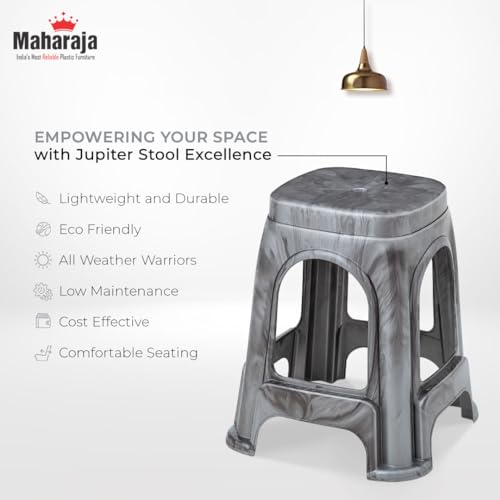 Image of MAHARAJA Strong & Durable Stool | Modern Beige Polypropylene Stackable Stool | Set of 1, Pre-Assembled (Silver, Pack of 4)