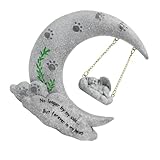 INOOMP 月のモチーフ犬墓石 屋外用耐候性ペットメモリアルストーン 芸術的な細工のレジンクラフト ガーデン装飾用 愛犬追悼用品