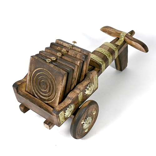 Image of This Set of six Wooden Drink Coasters is Perfect for Office and Home use and May be Used for Coffee Mugs, Tea Cups, Beer cans, bar tumblers, and Water Glasses. Wood cart